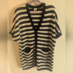 CAbi Black and Cream Striped Sweater